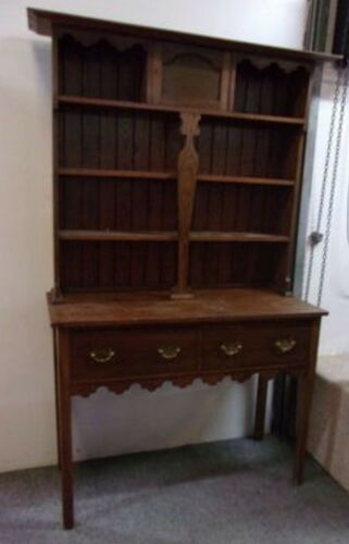 Old Primitive Antique  Oak Welsh Cupboard Cabinet Breakfront Hutch China Kitchen