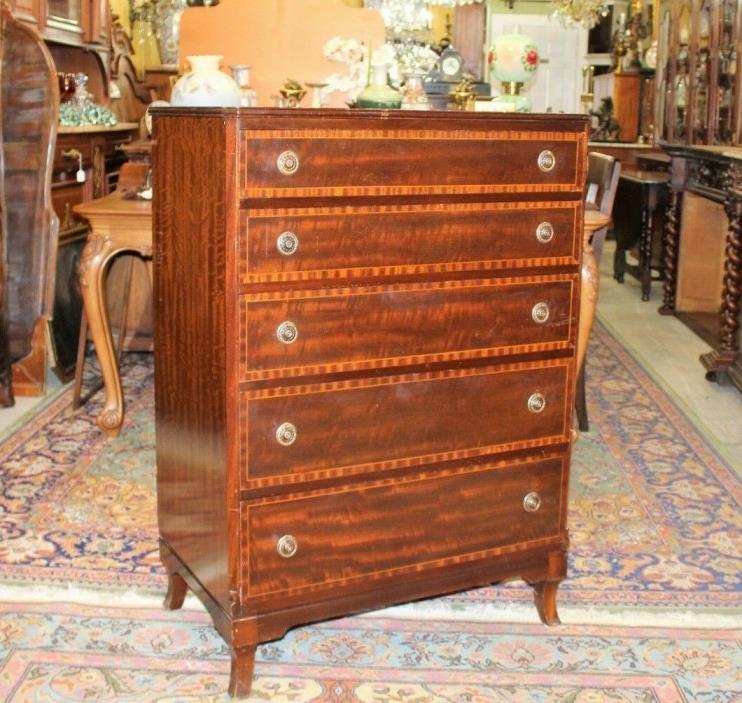 English Antique Mahogany Wood 5 Drawer Chest | Bedroom Furniture Cabinet