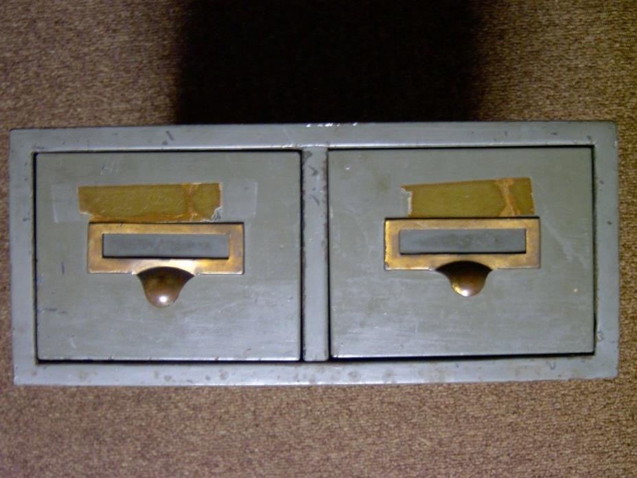 VINTAGE 2 DRAWER METAL LIBRARY CARD FILE CABINET