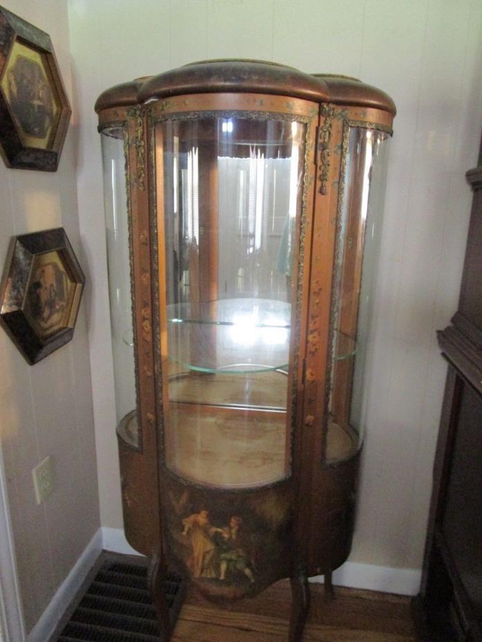 VINTAGE French Louis XV Style BOWED Curved Glass Vitrine Curio Display Cabinet