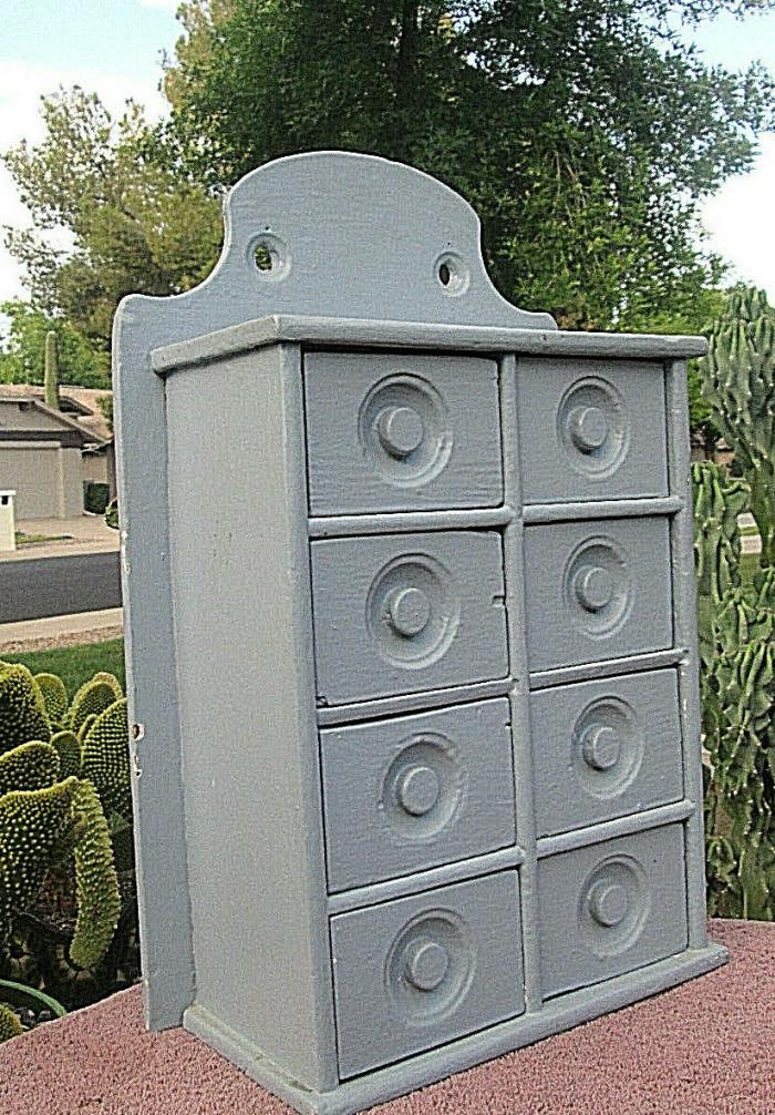 Antique Egg Blue Spice Cabinet Wall Table Storage Farm Primitive Wood Box