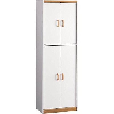 Engineered Wood 72'' Kitchen Pantry Cabinet with 5 Doors and 5 Shelves, White/Me