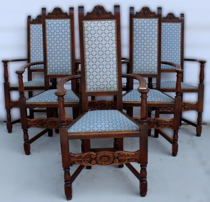 Set of Six Antique French Renaissance Caquetoire Dining Armchairs