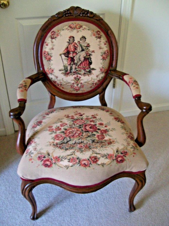 Antique Victorian Walnut Frame Arm Chair - copy of original upholstery
