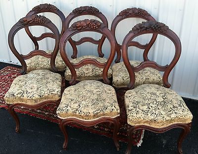 Six Antique Set of Baloon Parlor/ Dining Chairs Hand Carved