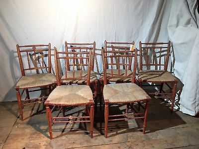 Set of 6 Rush Seat Primitive Dining Chairs