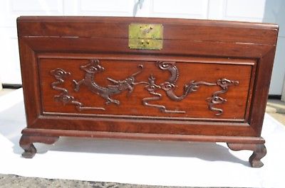 Antique Quality Chinese Solid Rosewood Curio Chests Carved Dragon.
