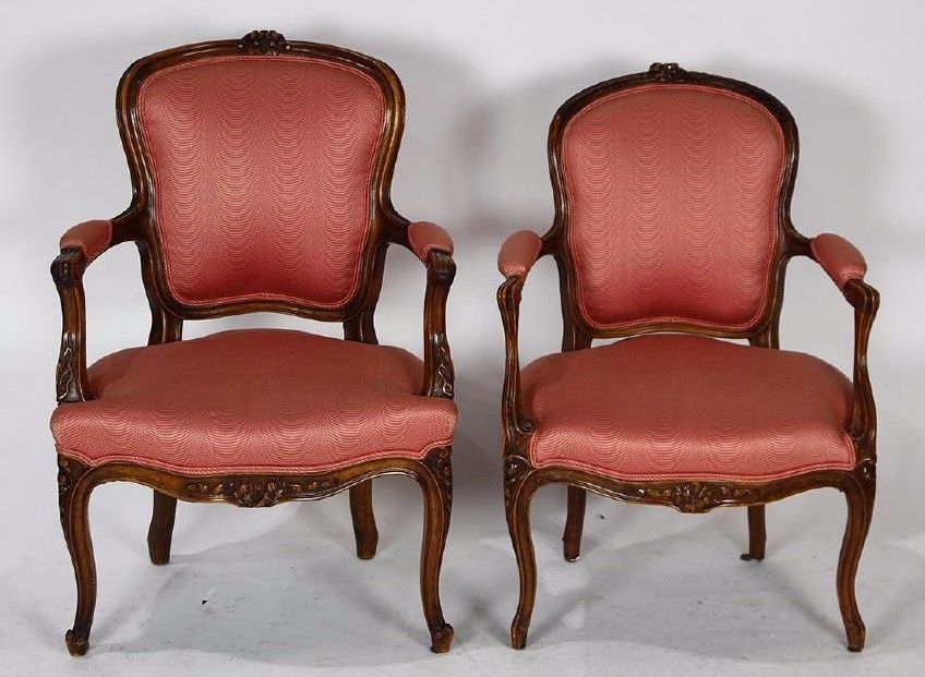 Pair of Louis XV style fauteuils, 19th century Chairs, Cabriole Legs