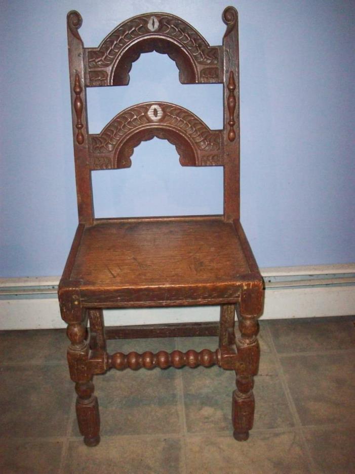 Antique 18th century hand made solid oak wood chair