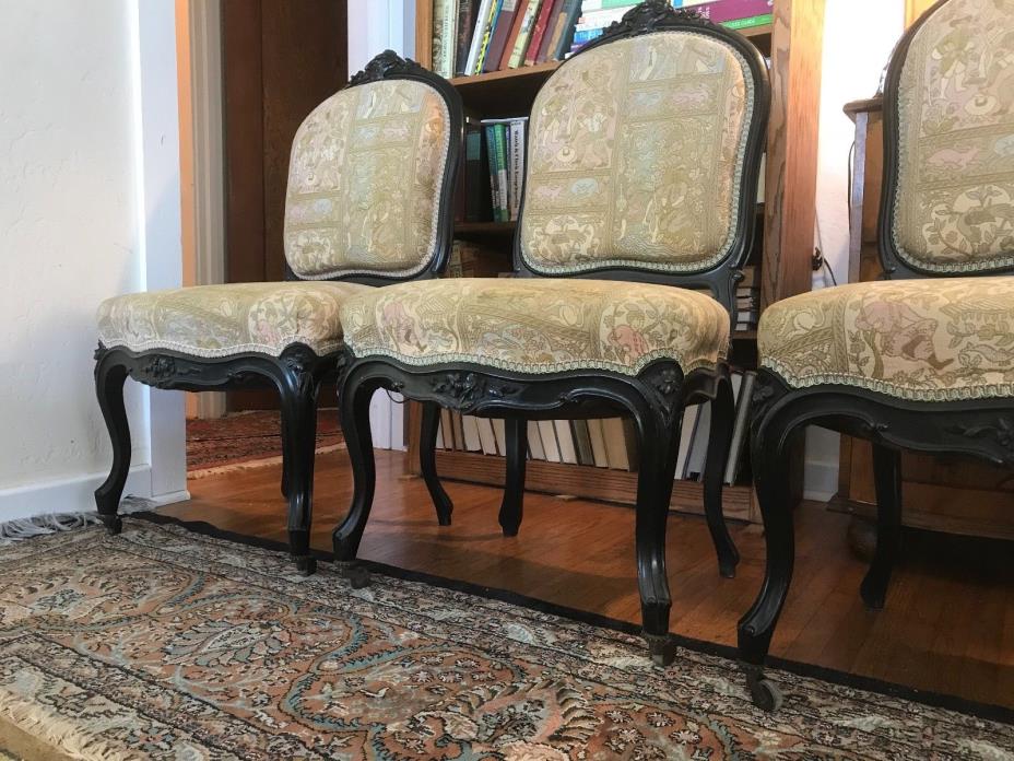 Set 4 Victorian Rosewood Antique Dining Side Chairs Schumacher Tapestry Seats