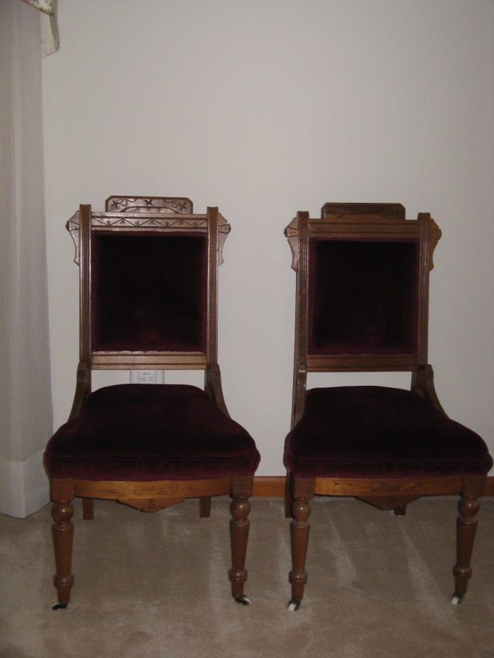 VICTORIAN EAST LAKE WALNUT SIDE CHAIRS 1800'S ( PAIR OF 2 )