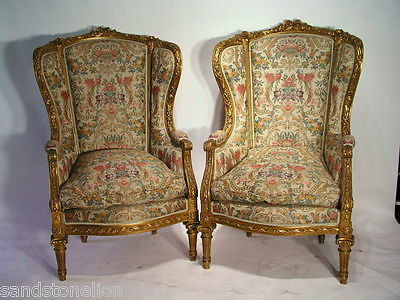 Antique PAIR LOUIS XVI BERGERE WING CHAIRS MUSEUM QUALITY/ W/Goverment /Papers