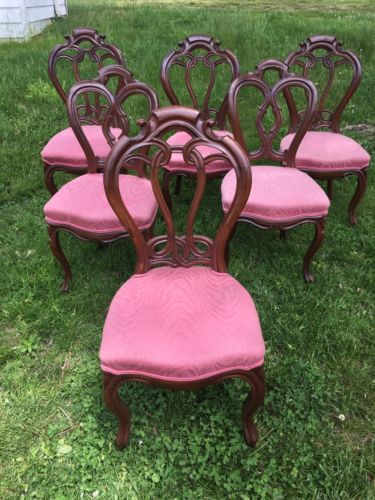 Set Of 6 Antique Walnut Victorian Chairs