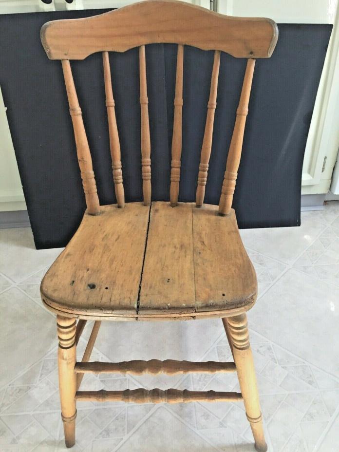 Primitive Hand drawn SPINDLE BACK DINING CHAIR SOLID CARVED