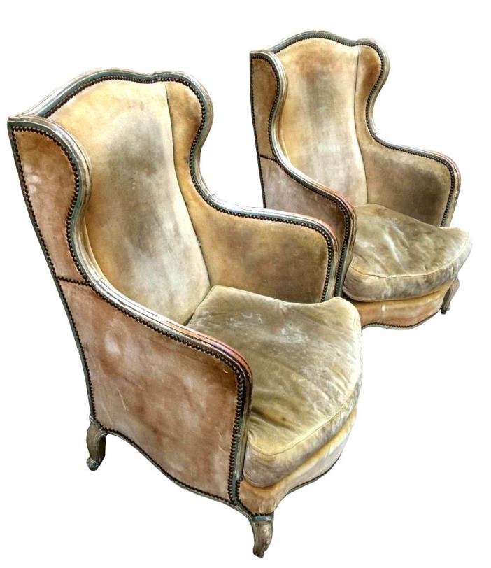 19th Century French Bergere Chairs Gold Upholstery Armchairs FREE LOCAL DELIVERY
