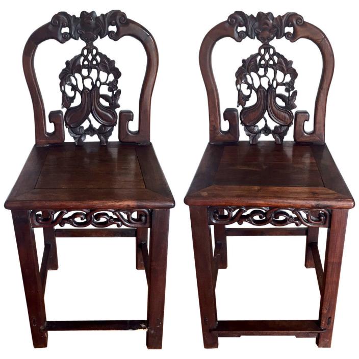 Pair of Antique Chinese Huanghuali Side Chairs
