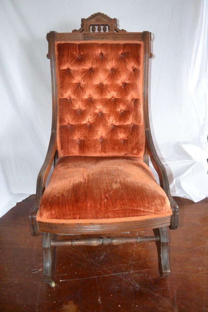 ANTIQUE EASTLAKE Carved WALNUT PLATFORM ROCKER c.1890