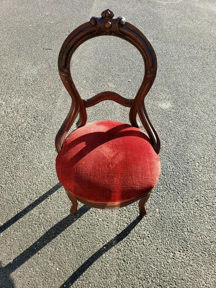 Antique Walnut Side Chair Red Crushed Velvet Seat!  Circa 1890's WE SHIP!
