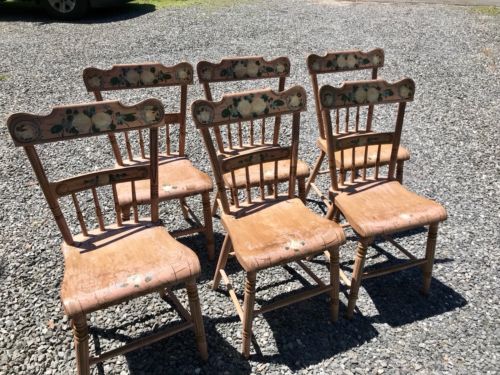 Set Of 6 1820-30 Pa. Paint Decorated Chairs