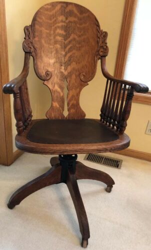 Antique JS Ford Johnson 1899 Chicago Office Study Oak Swivel Chair American