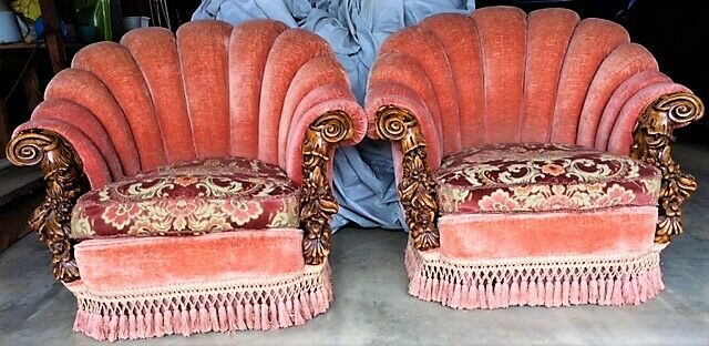 Matching Pair (2) of Antique Clamshell Victorian Era Parlor /  Pub chairs