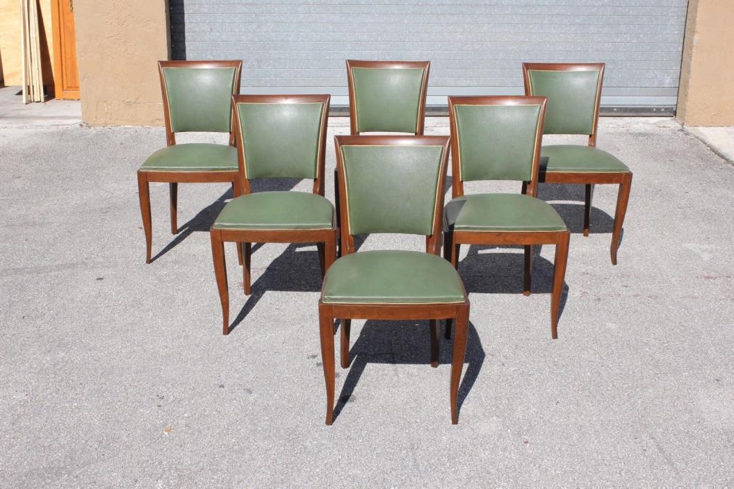 Classic Set of 6 French Art Deco Solid Mahogany Dining Chairs Circa 1940s.