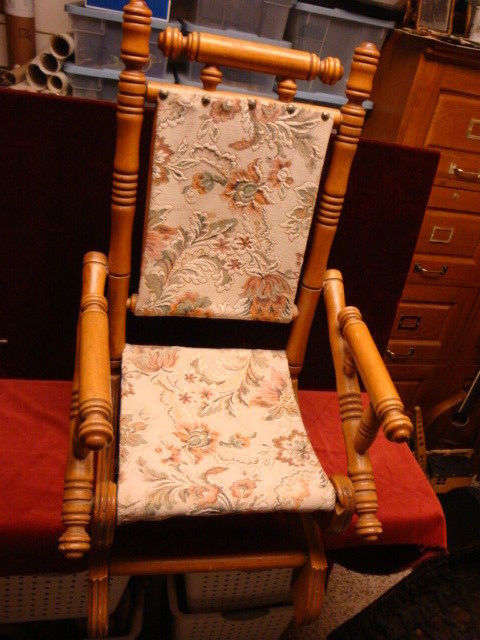 Antique Child's Doll Platform Rocker, With Cloth Back and Seat, Great Condition