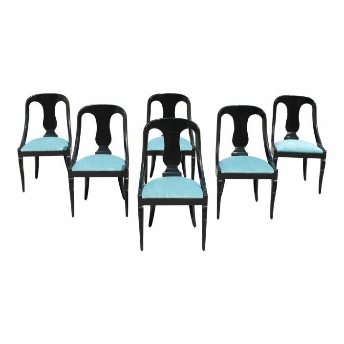 Set of 6 French Art Deco “Gondola” Dining Chairs Circa 1940s.