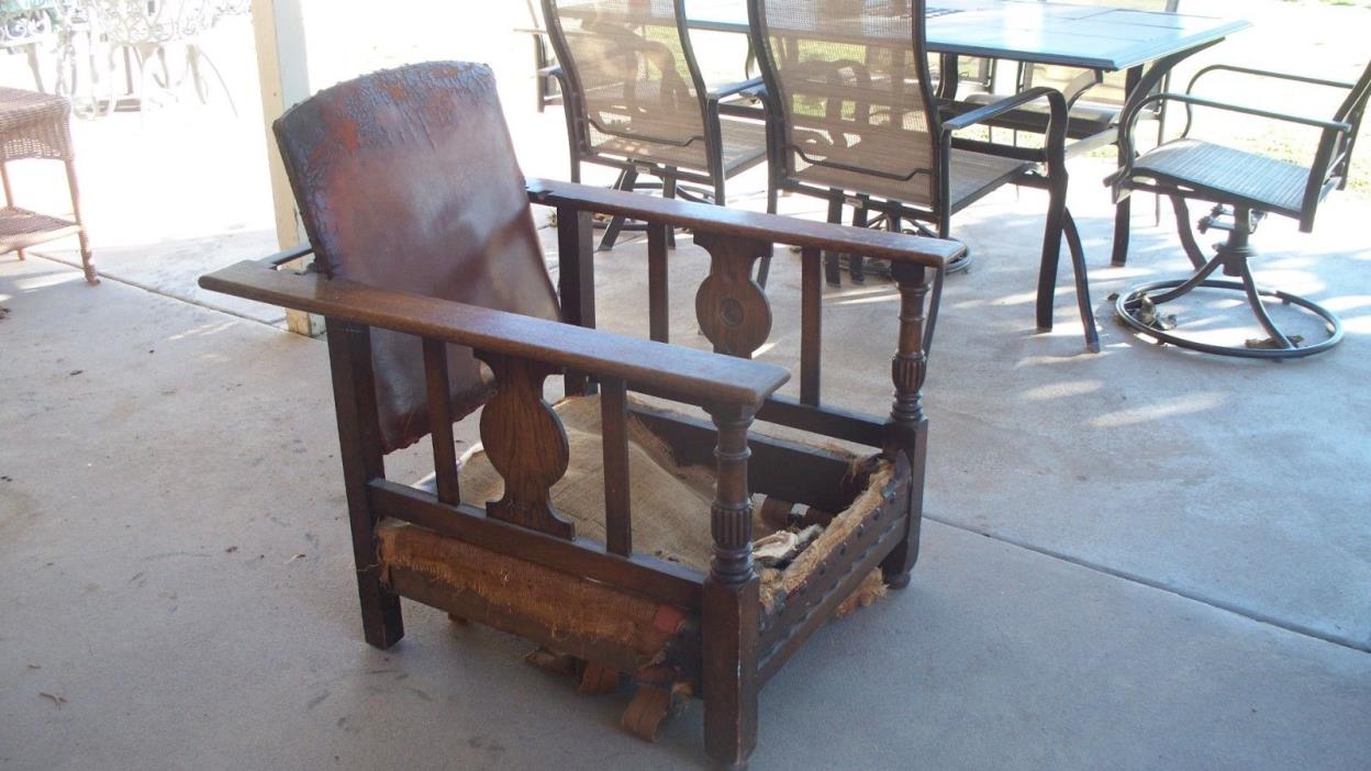 Vintage antique oak Morris chair adjustable back needs new upholstery / leather