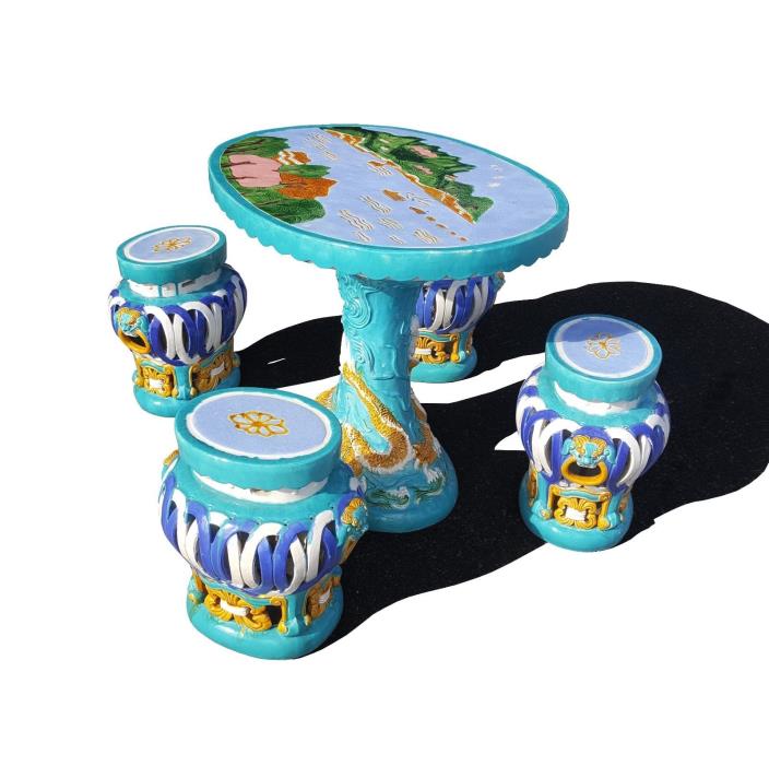 Chinese ceramic Majolica table set - garden and patio table and stool
