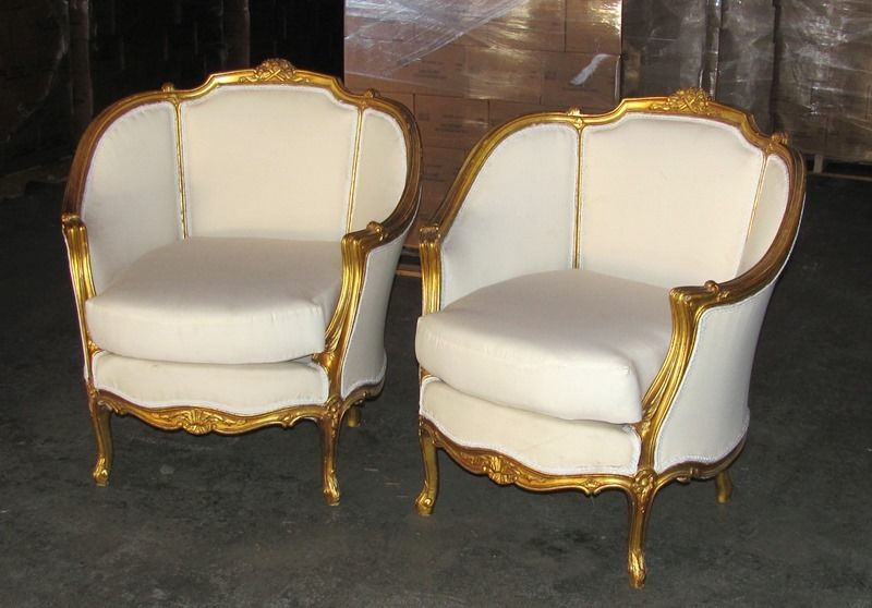 Pair of Ornately  French Gilded Bergere Chairs
