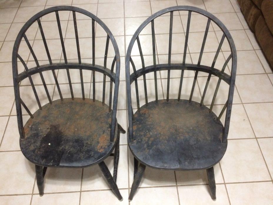 2 Antique Metal Banker's Vault Windsor Chairs 1930's Rare!!!