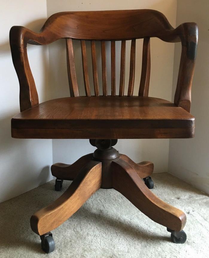 Vintage Swivel Oak Office Bankers Chair with Arm rest Desk Chair Adjustable