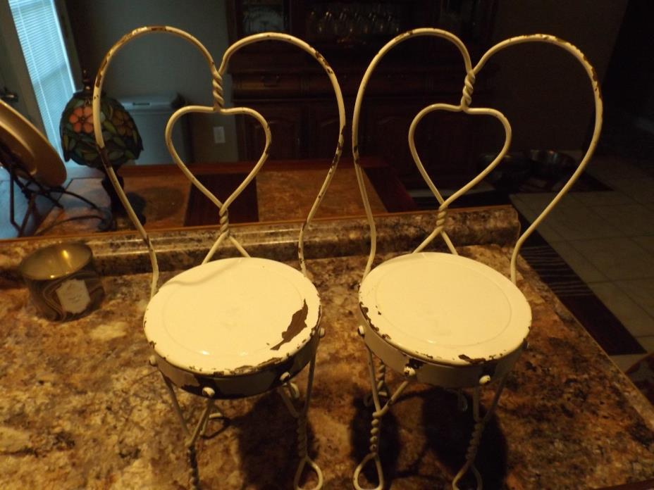 Vintage Child's Doll's Wire Frame Cafe Ice Cream Chairs Set/2 Chippy Paint