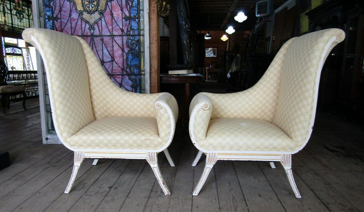 PAIR OF FRENCH LEFT RIGHT RECAMIER STYLE CHAIRS