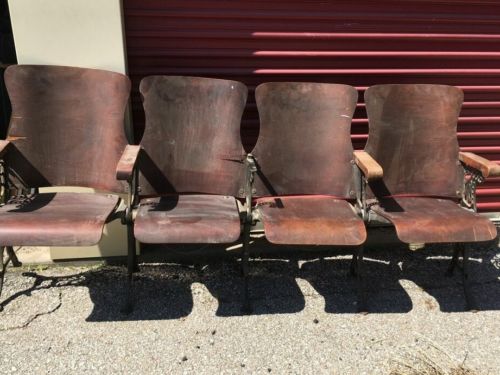 1916 Vintage Antique Wooden Folding Theater Seats with hat racks.