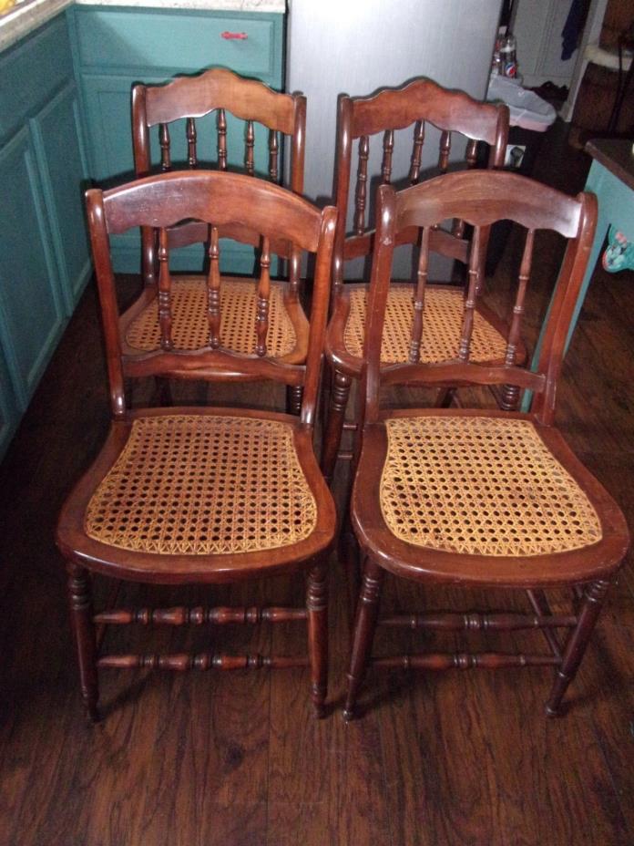 SET OF 4 ANTIQUE CANED SEAT WOOD CHAIRS