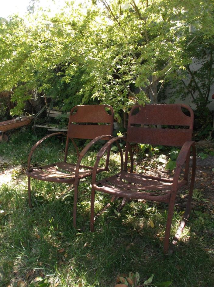 Art Deco Chairs Antique Original Patio Set Old Furniture 1900s Metal Industrial