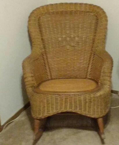 Antique Wakefield Heywood Wicker Rocking Chair Rolled Back and Arms circa 1900
