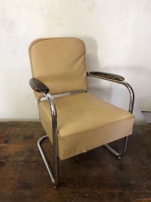 Vintage Art Deco Chrome Vinyl Springer Cantilevered Chair Lloyd Kem Weber B