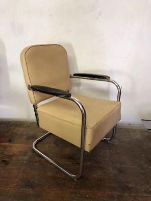 Vintage Art Deco Chrome Vinyl Springer Cantilevered Chair Lloyd Kem Weber A