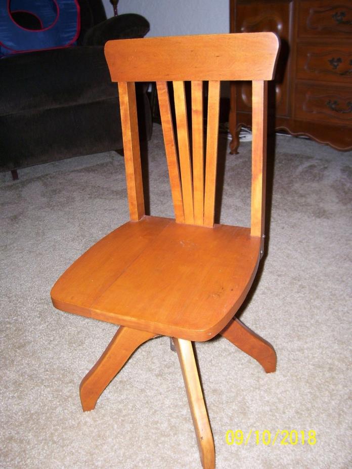 Vintage SOLID WOOD Child's Adjustable SWIVEL CHAIR