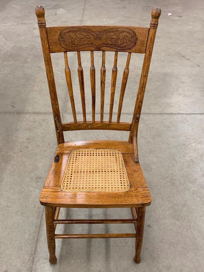 Vintage Wood Kitchen Table Chair Wooden Seat Dowel Antique Gingerbread