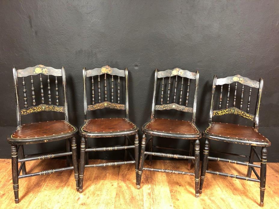 Set of 4 Antique Hand Painted Side Chairs / Dining / Kitchen / Dinette
