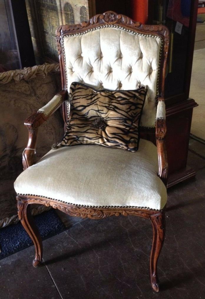 Authentic French Antique Button & Tucked Back Louis XV Style Accent/Side Chair