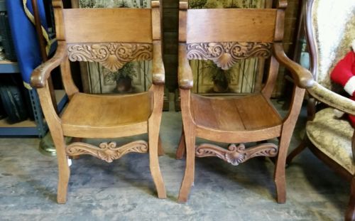 Antique armchairs pair oak armchairs carved backs pheonix, Birds Oswego NY 13126