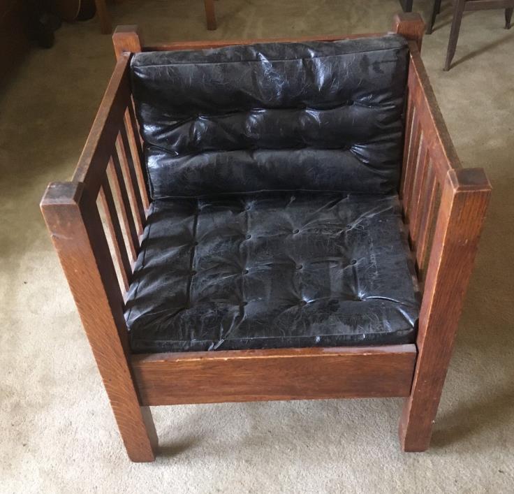 Antique Mission Oak Arts & Crafts Cube Chair (Stickley Design)