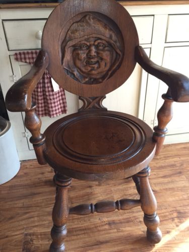 George Arndt Wood Hand Carved Antique Chair 1900-1910 Monk Head. Dansville, NY