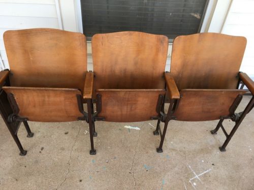 Antique Wood Theater Seats from 1924 School Auditorium Set of 3 seats.