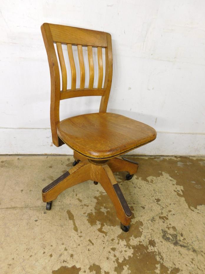Antique c1910  Lawyer Clerk Rolling Solid Oak Small Work Industrial Office Chair